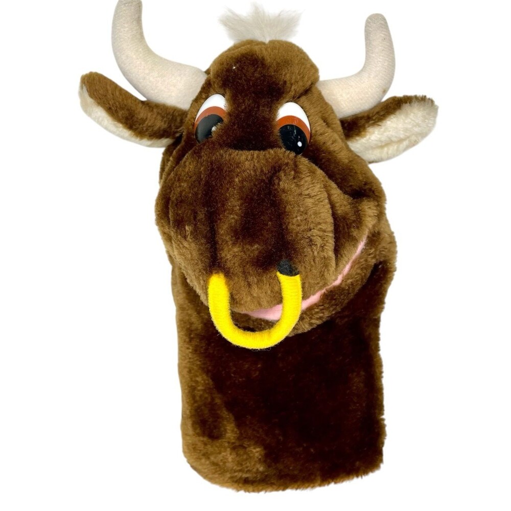 Dakin Plush Brown Bull Cow Vintage Hand Puppet Golf Club Cover White Horns Vtg